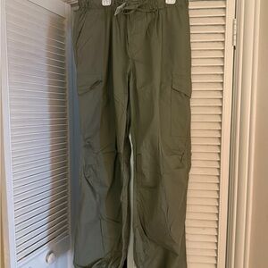 Olive Green Women's Wide Leg Drawstring Cargo Pants, NWT, High Rise, Large